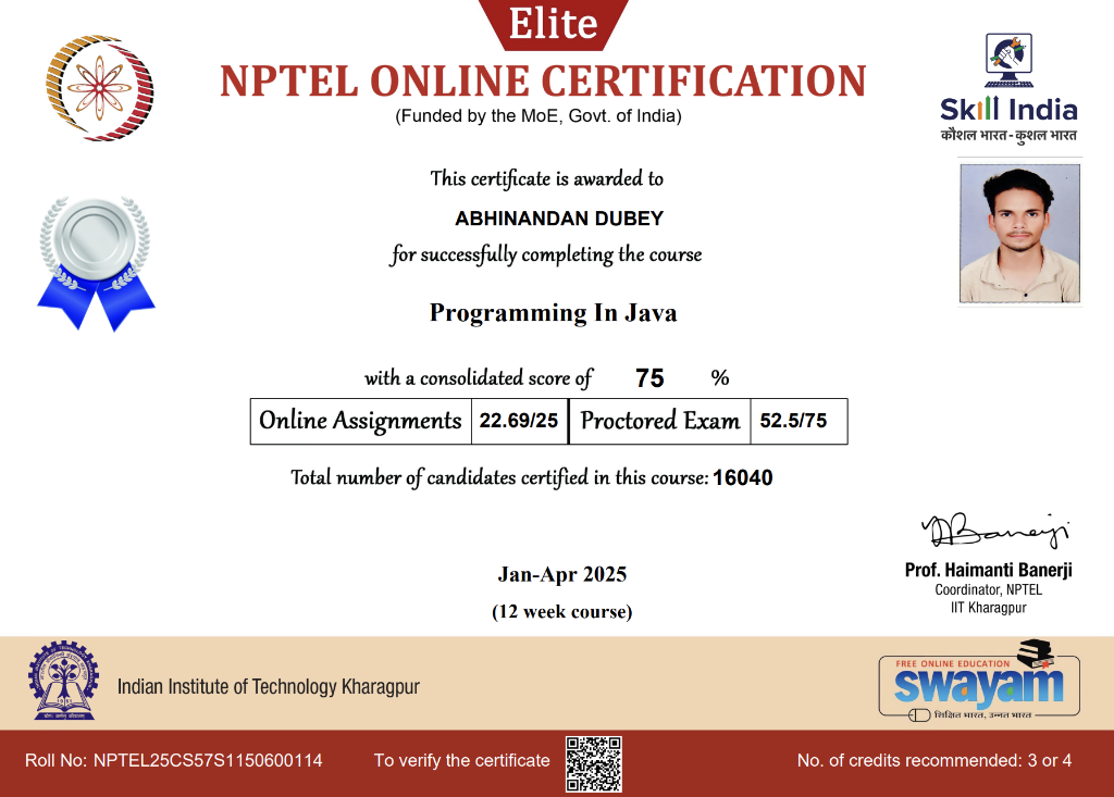 Programming in Java Certificate