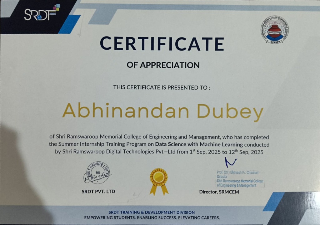 Data Science with Machine Learning Certificate